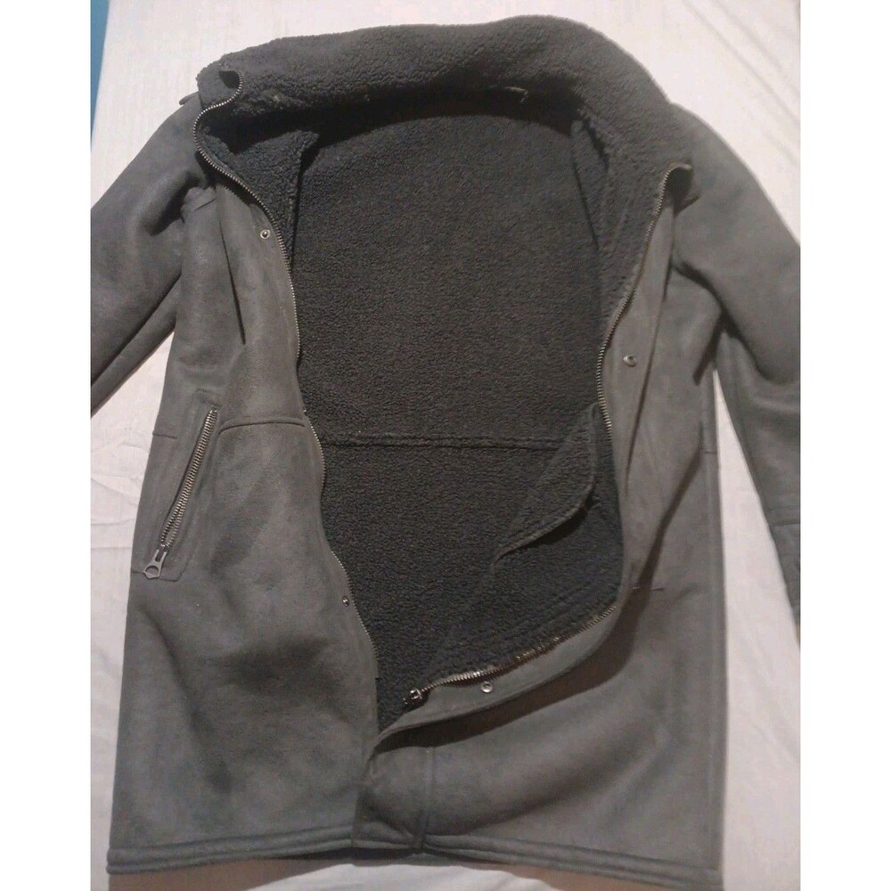 Topman Faux Suede Fleece Lined Long Coat Men's Large Gray - Picture 5 of 9